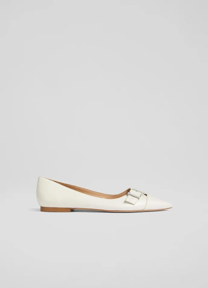 Women Flats LKBennett Brynn White Leather BuckleDetail Flats Off White
