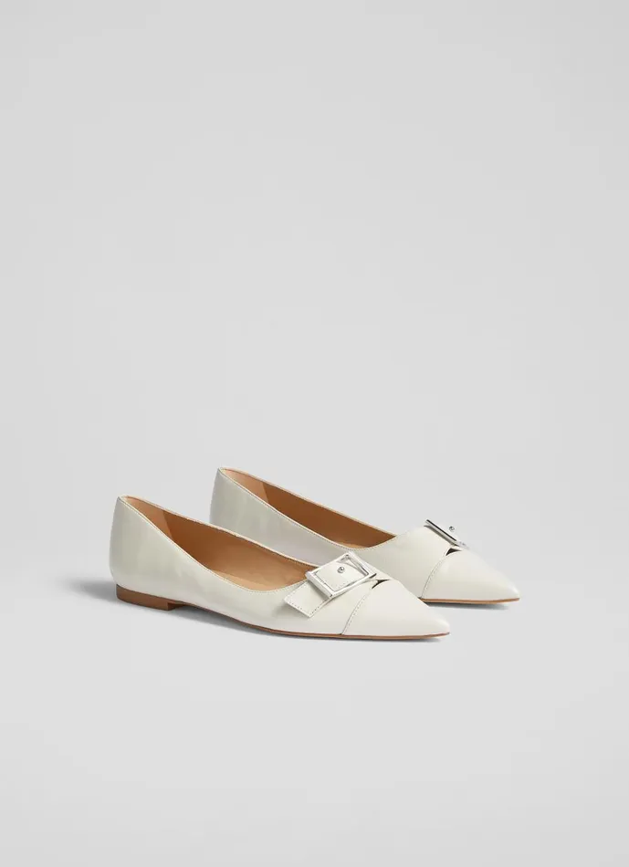 Women Flats LKBennett Brynn White Leather BuckleDetail Flats Off White Women Flats LKBennett Brynn White Leather BuckleDetail Flats Off White