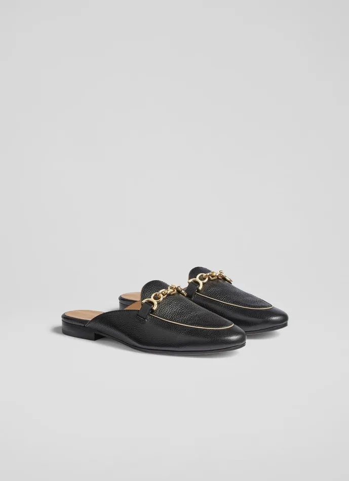 Women Flats LKBennett Eve Black Leather Backless Loafers Black Women Flats LKBennett Eve Black Leather Backless Loafers Black