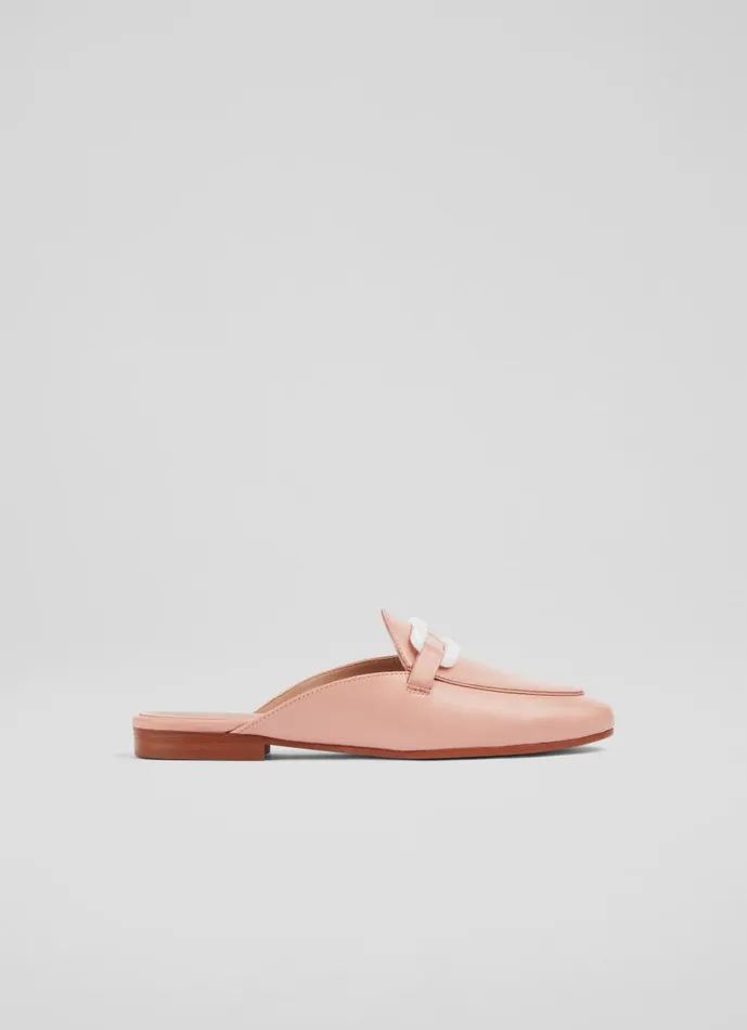 Women Flats LKBennett Evelyn Pink Leather Backless Loafers Pink