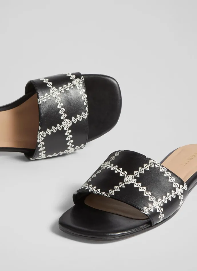 Women Flats LKBennett Hema Black Leather Stitch Detail Flat Mules Black Women Flats LKBennett Hema Black Leather Stitch Detail Flat Mules Black