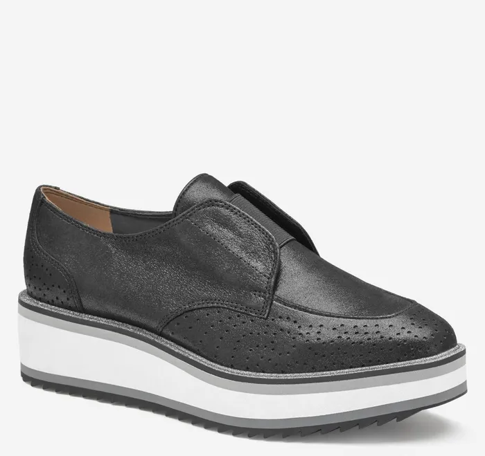 Women Gracelyn Gore Oxford Black Metallic Kid Suede JohnstonandMurphy Mules and Loafers Women Gracelyn Gore Oxford Black Metallic Kid Suede JohnstonandMurphy Mules and Loafers