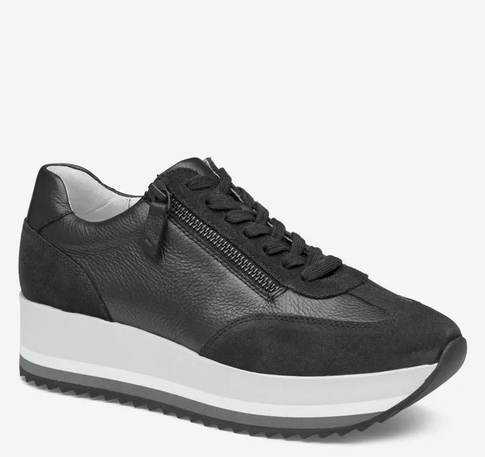 Women Gracie SideZip Lace Up Black Calfskinsuede JohnstonandMurphy Sneakers