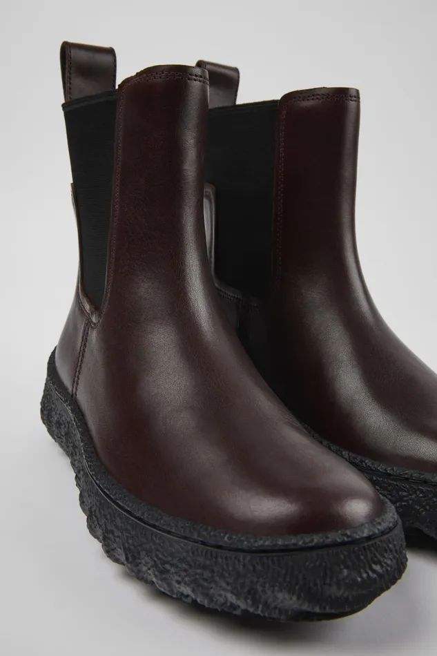 Women Ground MICHELIN Burgundy Leather Ankle Boots Camper Ankle Boots