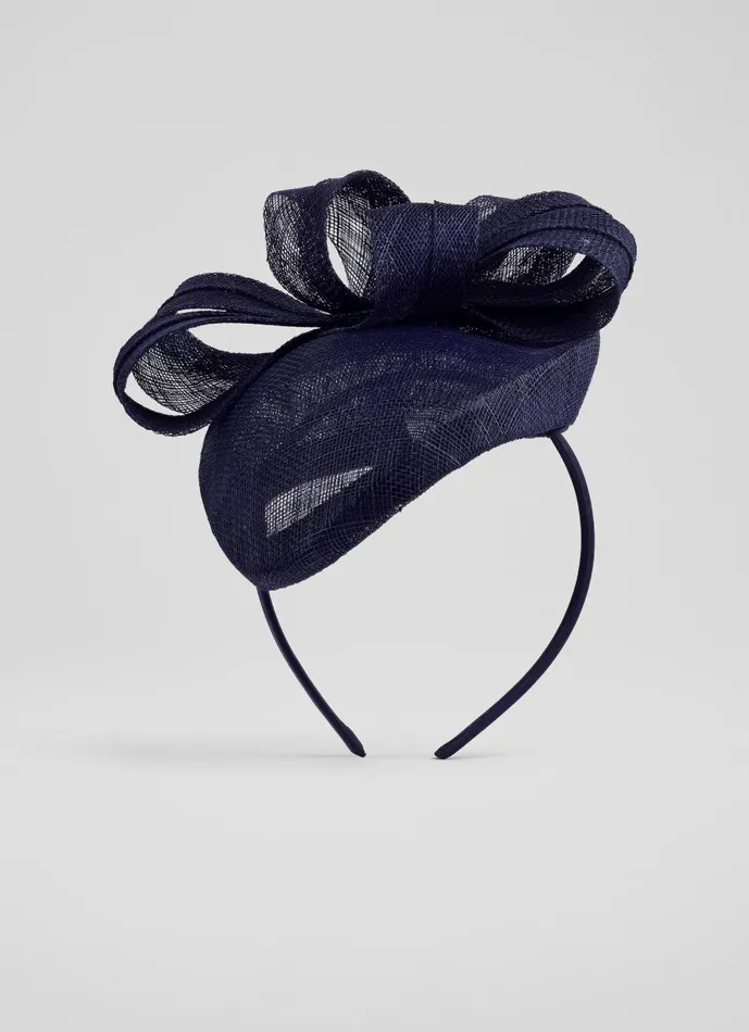 Women Hats and Fascinators LKBennett Elowen Navy Mesh Bow Detail Fascinator