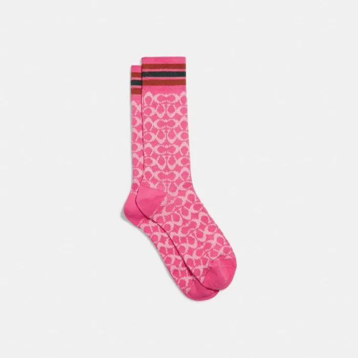 Women Hats Scarves and Gloves Coach Signature Socks Confetti Pink