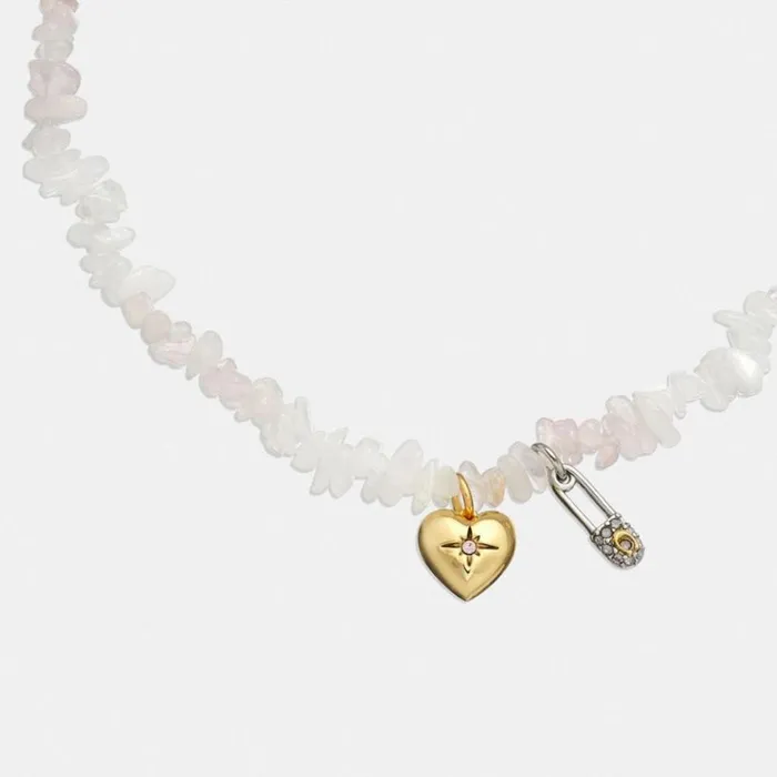 Women Jewelry Coach Signature Pav Safety Pin And Heart Beaded Choker Necklace Goldchalk Multi Women Jewelry Coach Signature Pav Safety Pin And Heart Beaded Choker Necklace Goldchalk Multi