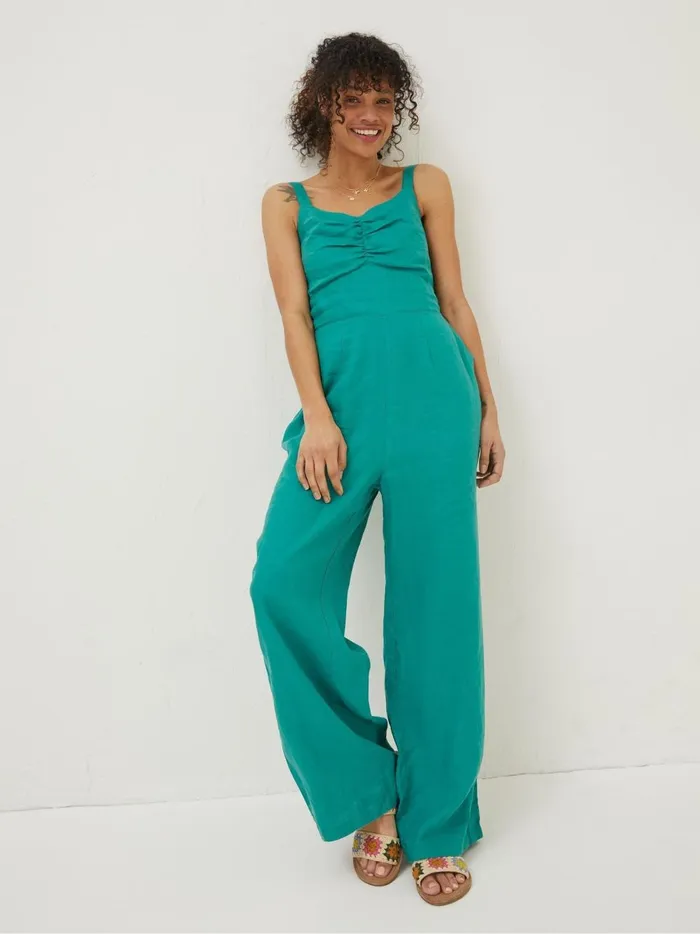Women Jumpsuits and Playsuits Fat Face Green Linen Vic Jumpsuit