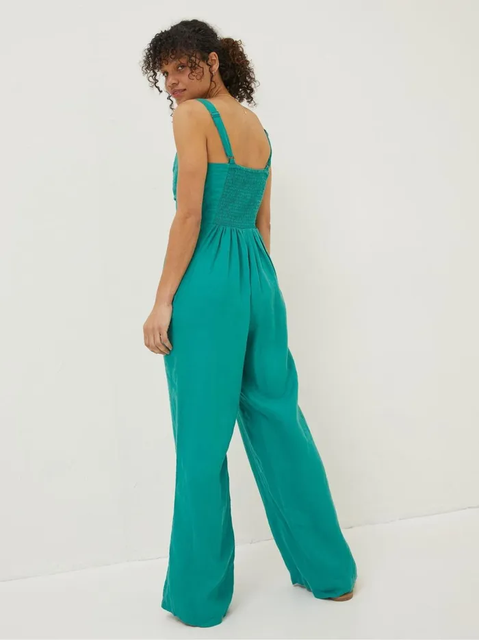 Women Jumpsuits and Playsuits Fat Face Green Linen Vic Jumpsuit