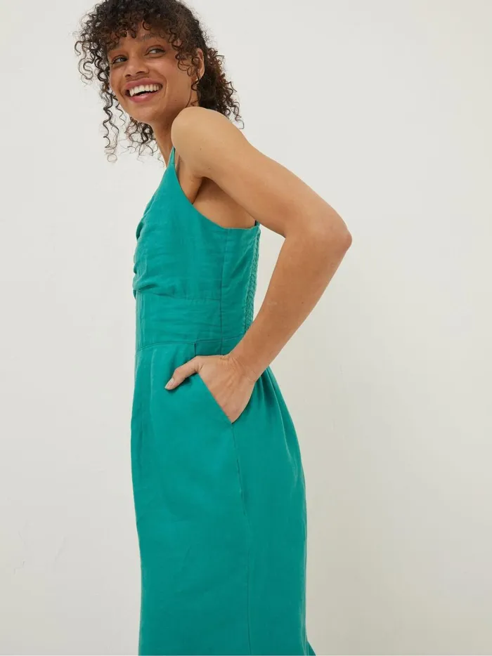 Women Jumpsuits and Playsuits Fat Face Green Linen Vic Jumpsuit