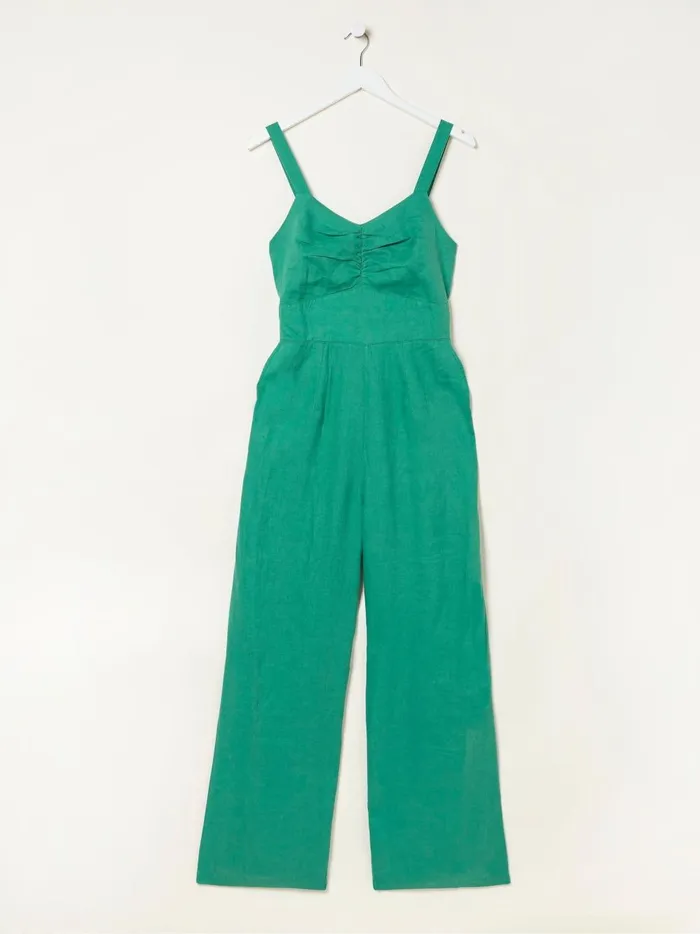 Women Jumpsuits and Playsuits Fat Face Green Linen Vic Jumpsuit