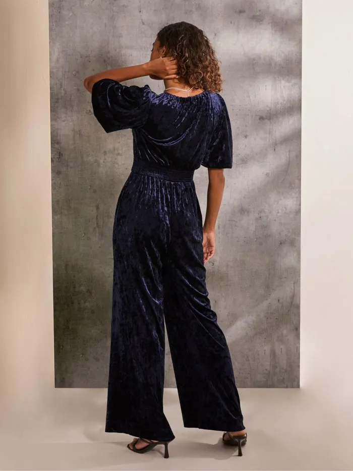 Women Jumpsuits and Playsuits Fat Face Greta Blue Velvet Jumpsuit