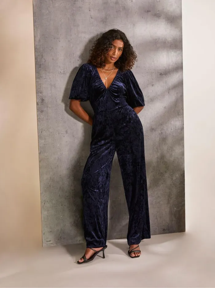 Women Jumpsuits and Playsuits Fat Face Greta Blue Velvet Jumpsuit