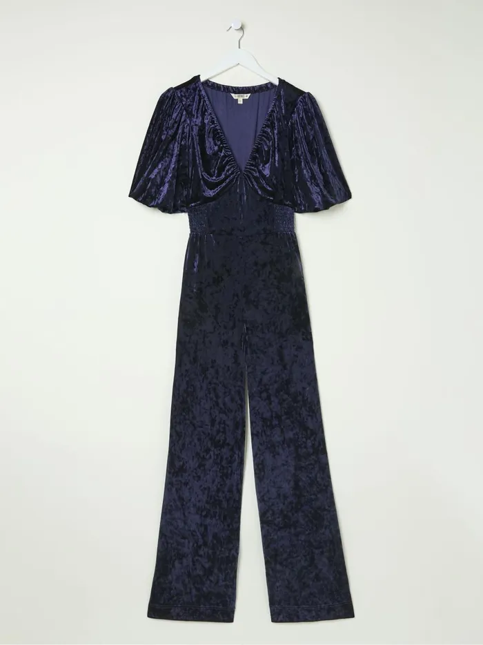 Women Jumpsuits and Playsuits Fat Face Greta Blue Velvet Jumpsuit