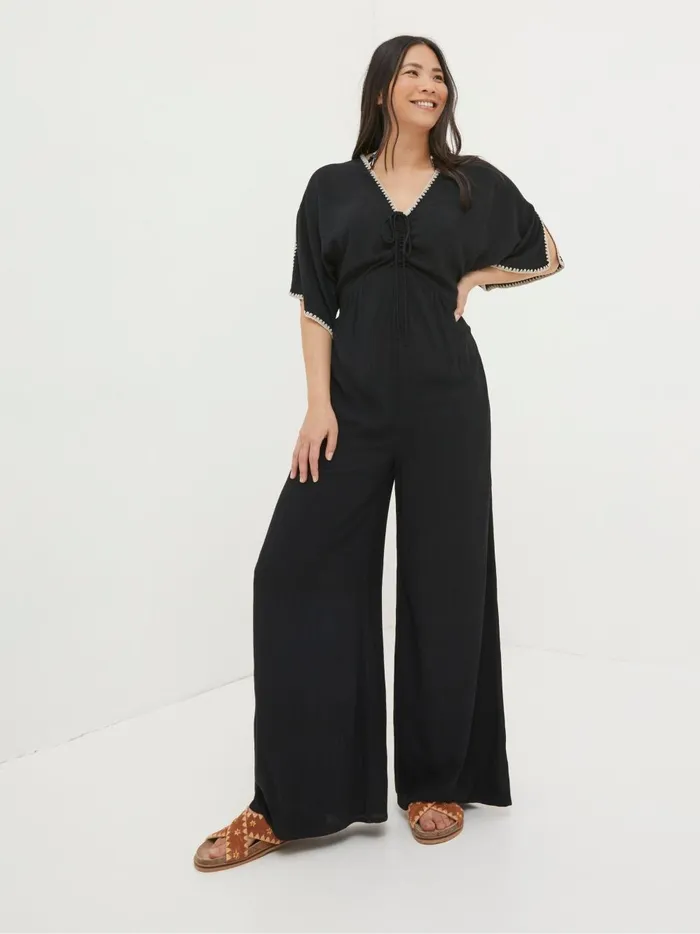 Women Jumpsuits and Playsuits Fat Face Selene Black Beach Jumpsuit
