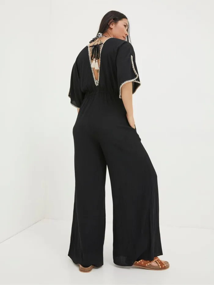 Women Jumpsuits and Playsuits Fat Face Selene Black Beach Jumpsuit