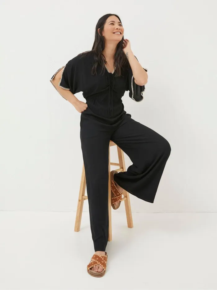 Women Jumpsuits and Playsuits Fat Face Selene Black Beach Jumpsuit