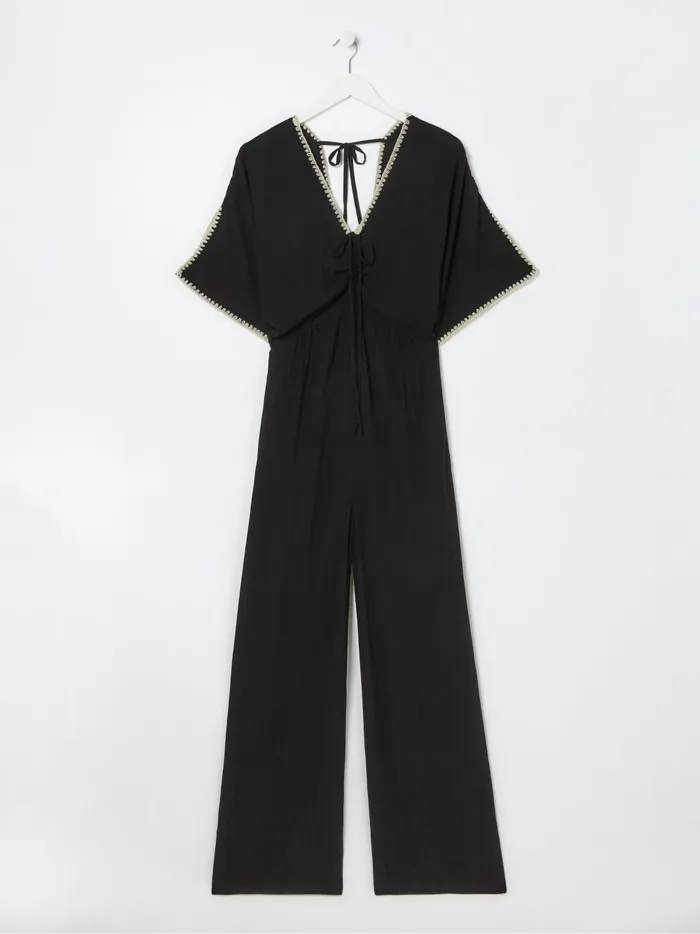 Women Jumpsuits and Playsuits Fat Face Selene Black Beach Jumpsuit