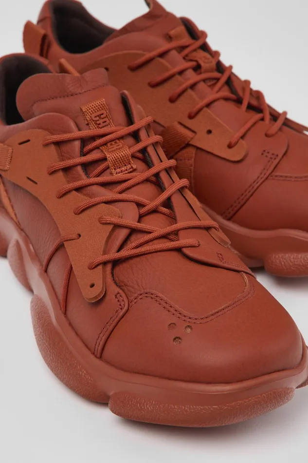 Women Karst Red Leather And Textile Sneakers Camper Sneakers