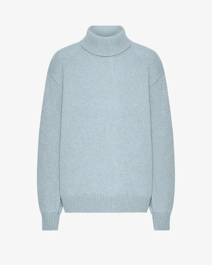 Women Knit Sweaters Colorful Standard Merino Wool Turtleneck Polar Blue