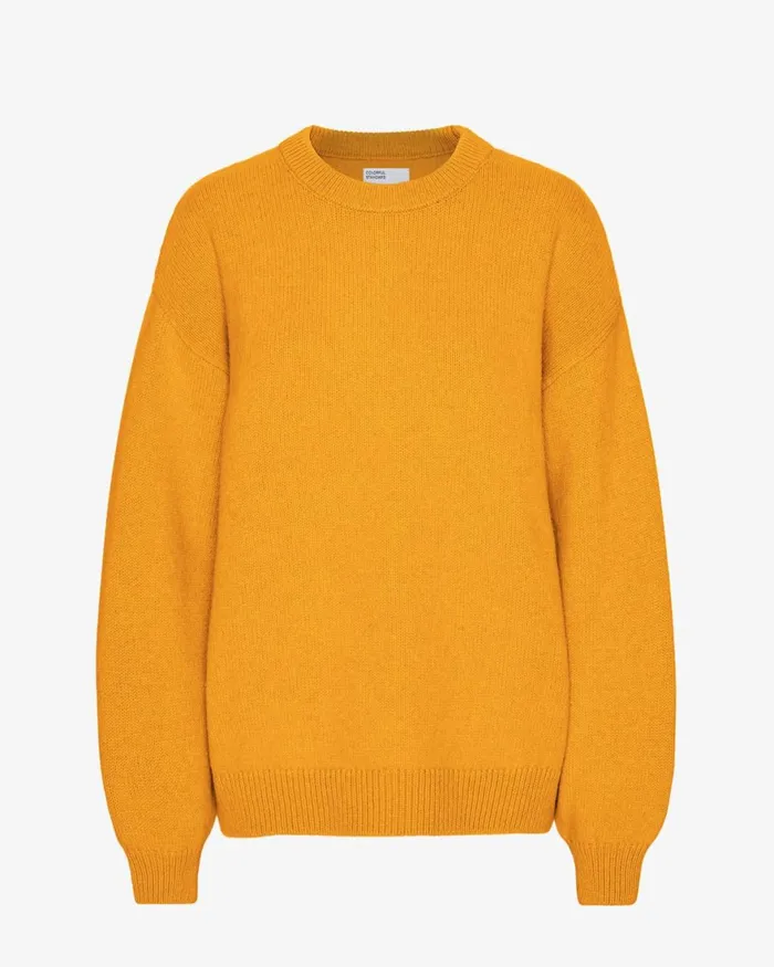 Women Knit Sweaters Colorful Standard Oversized Merino Wool Crew Burned Yellow
