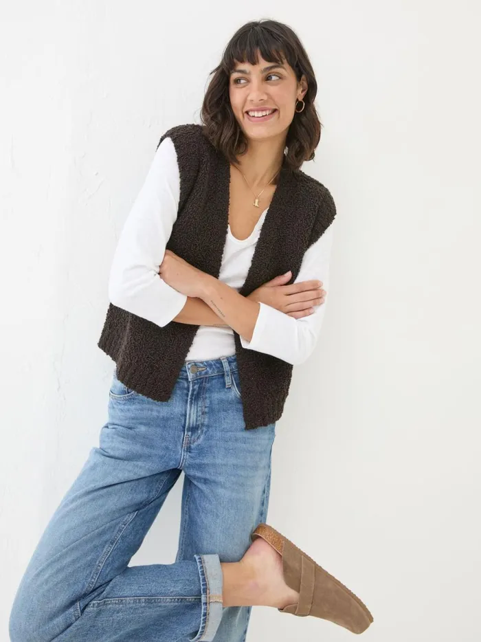 Women Knitwear Fat Face Chocolate Brown Lena Knitted Waistcoat