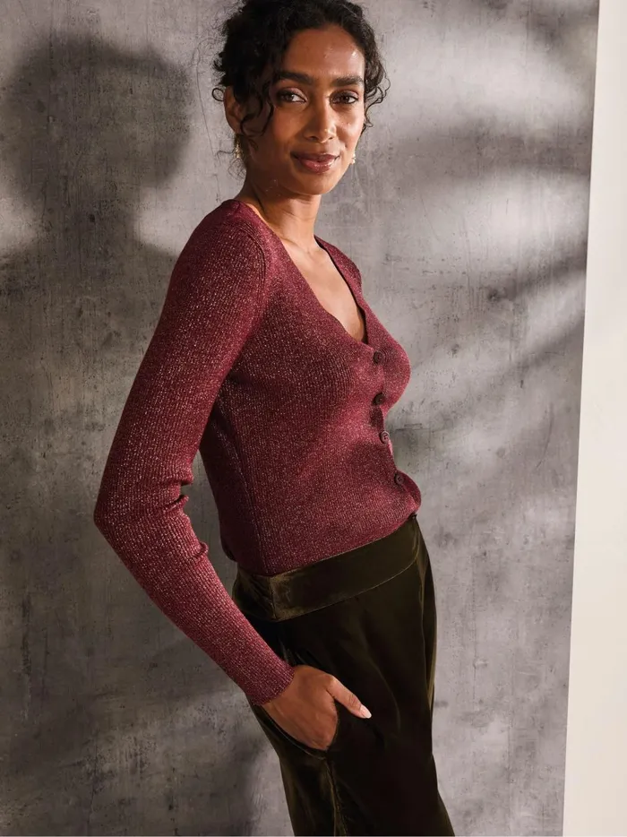 Women Knitwear Fat Face Dark Red Corine Cardigan