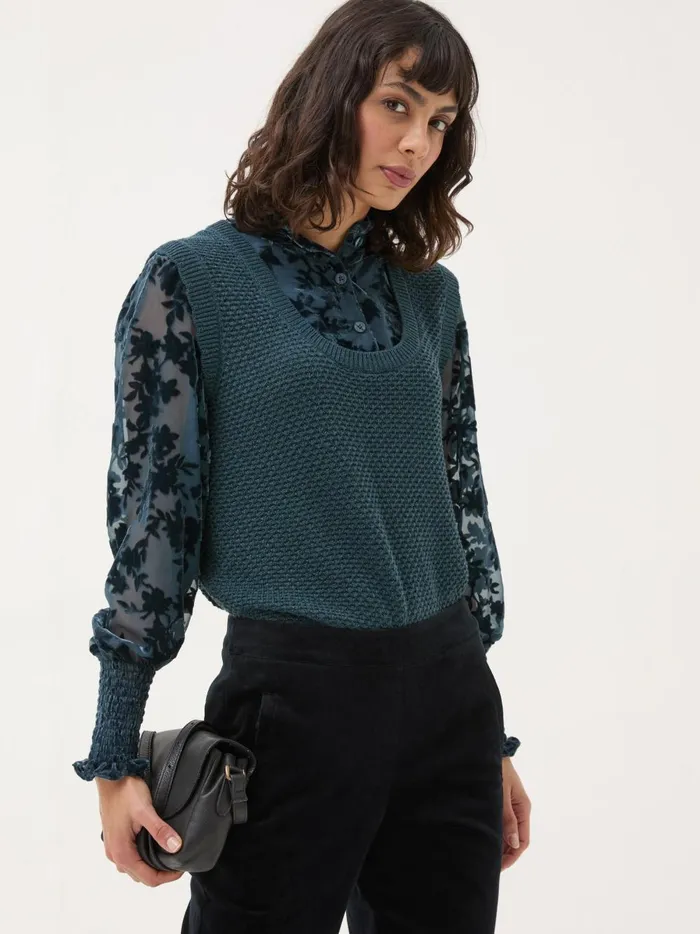Women Knitwear Fat Face Dark Teal Hadley 2 In 1 Devore Jumper
