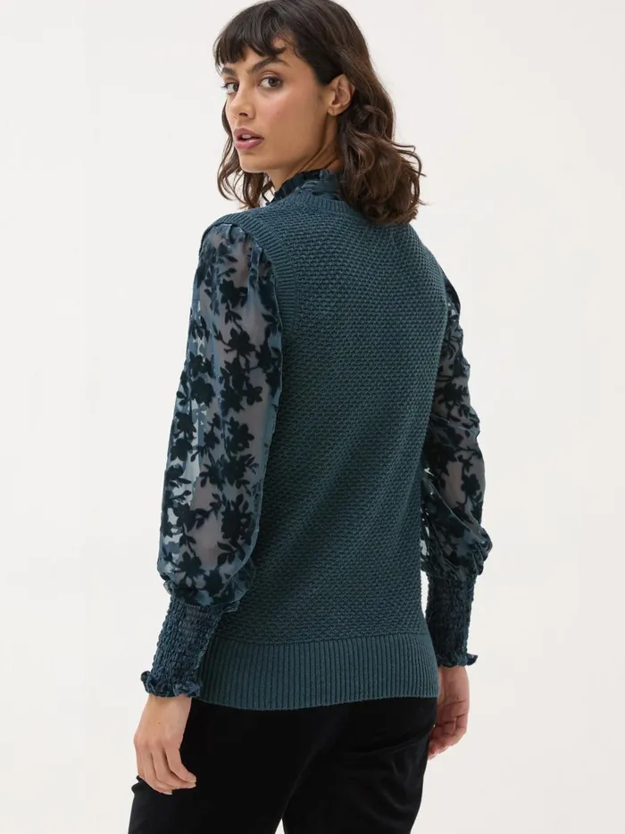 Women Knitwear Fat Face Dark Teal Hadley 2 In 1 Devore Jumper Women Knitwear Fat Face Dark Teal Hadley 2 In 1 Devore Jumper