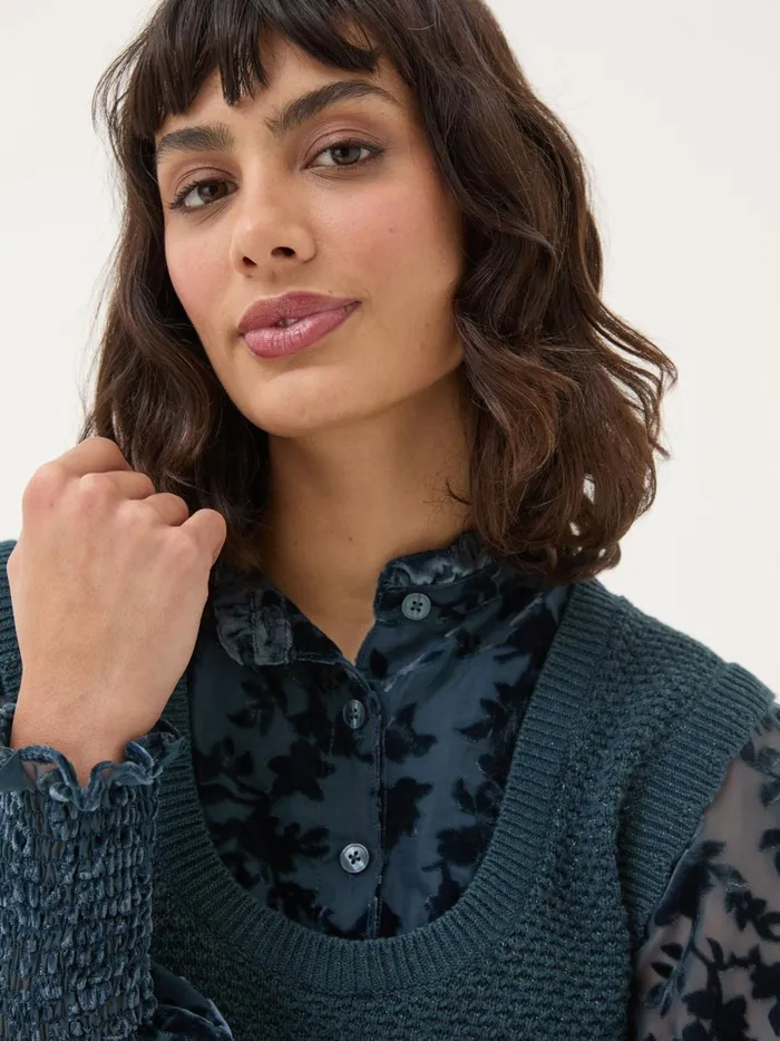Women Knitwear Fat Face Dark Teal Hadley 2 In 1 Devore Jumper Women Knitwear Fat Face Dark Teal Hadley 2 In 1 Devore Jumper