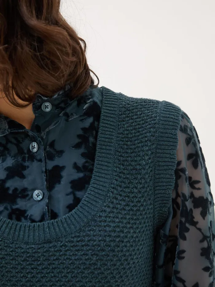 Women Knitwear Fat Face Dark Teal Hadley 2 In 1 Devore Jumper Women Knitwear Fat Face Dark Teal Hadley 2 In 1 Devore Jumper