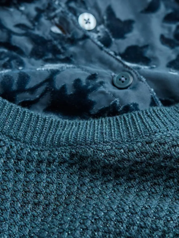 Women Knitwear Fat Face Dark Teal Hadley 2 In 1 Devore Jumper Women Knitwear Fat Face Dark Teal Hadley 2 In 1 Devore Jumper