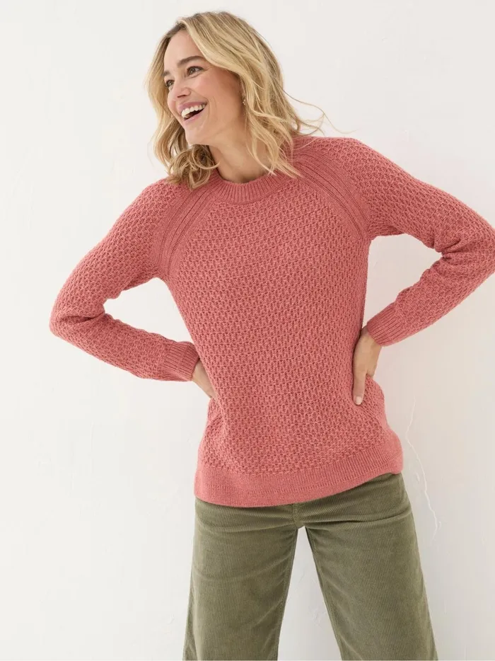 Women Knitwear Fat Face Ella Dusky Orange Textured Jumper