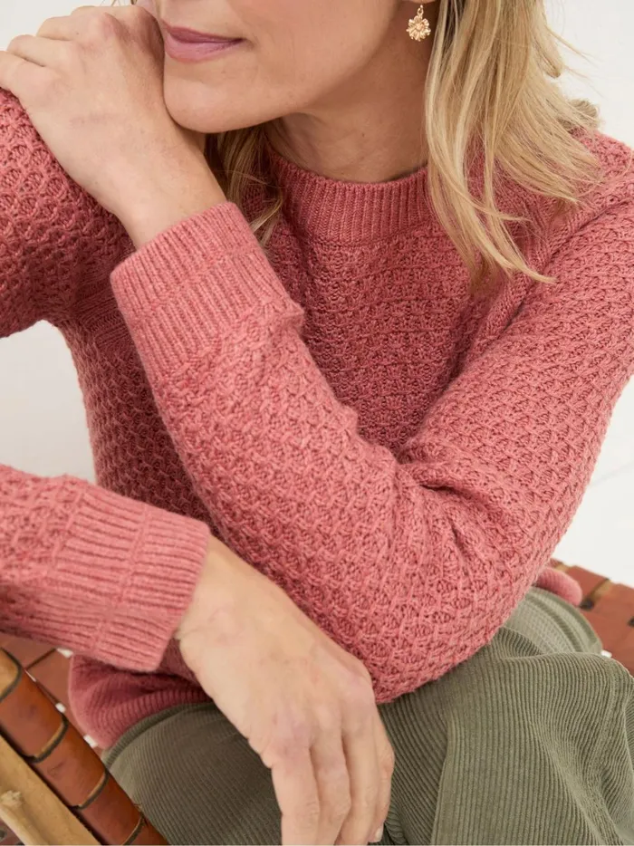 Women Knitwear Fat Face Ella Dusky Orange Textured Jumper