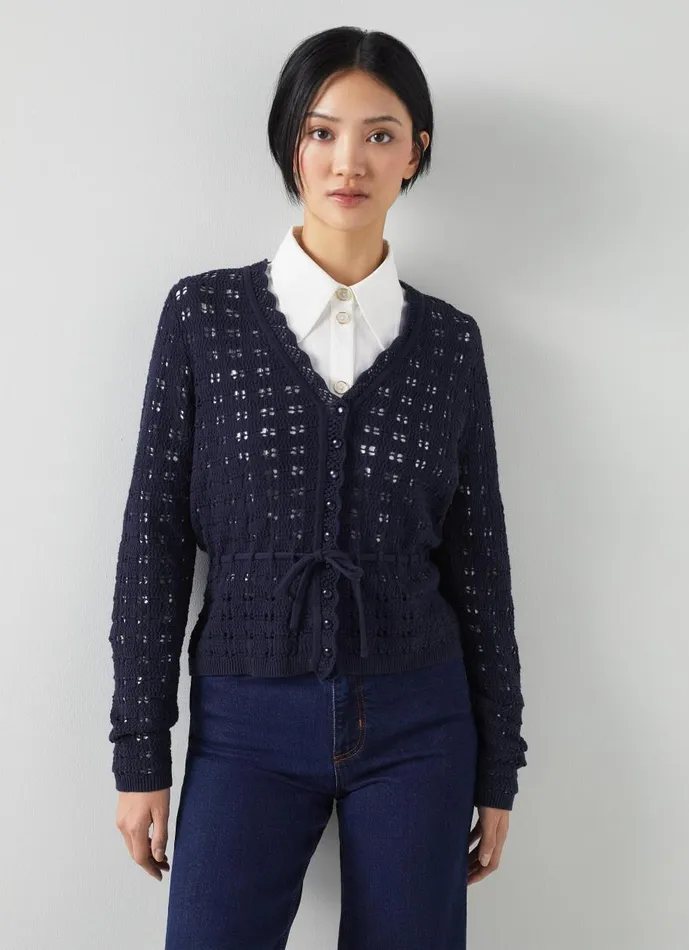 Women Knitwear LKBennett Amie Navy Organic Cotton Cardigan Navy