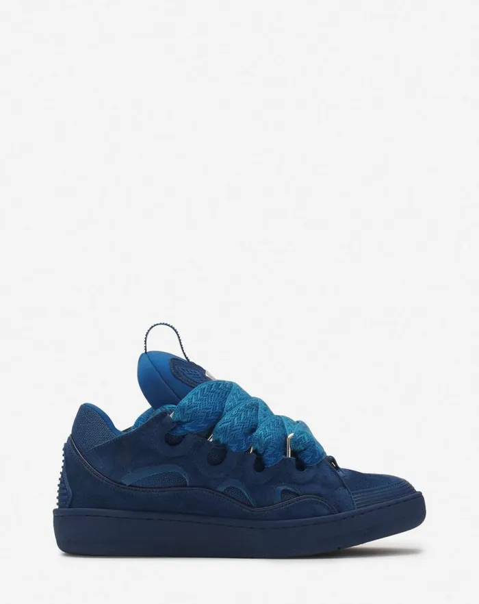 Women Lanvin Curb Curb Leather Sneakers Petrol Blue