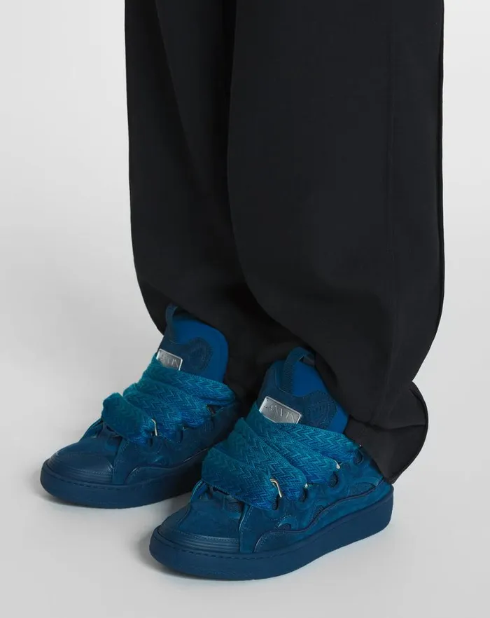 Women Lanvin Curb Curb Leather Sneakers Petrol Blue Women Lanvin Curb Curb Leather Sneakers Petrol Blue
