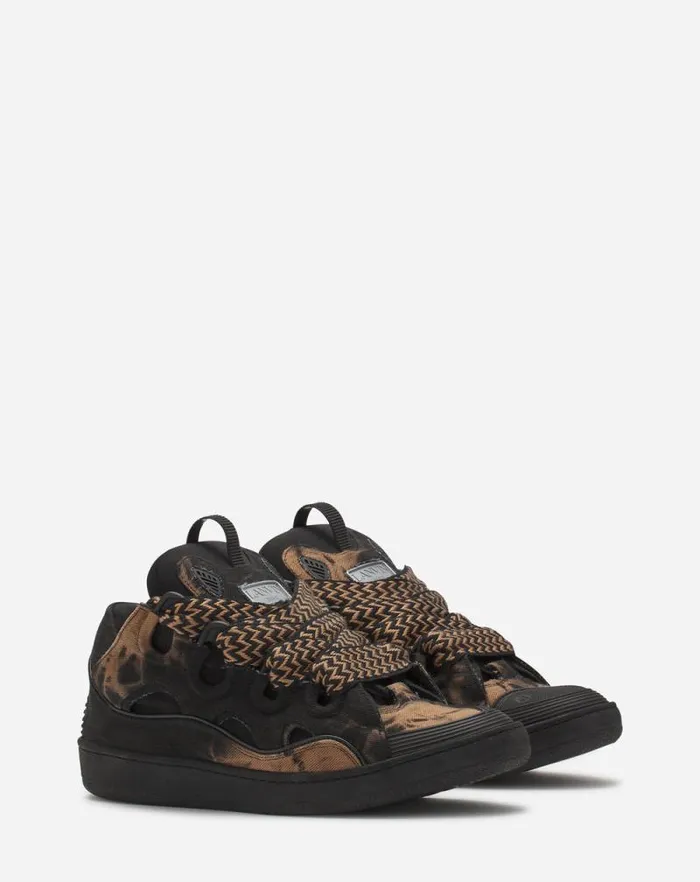 Women Lanvin Curb Curb Washed Denim Sneakers Blackbeige Women Lanvin Curb Curb Washed Denim Sneakers Blackbeige