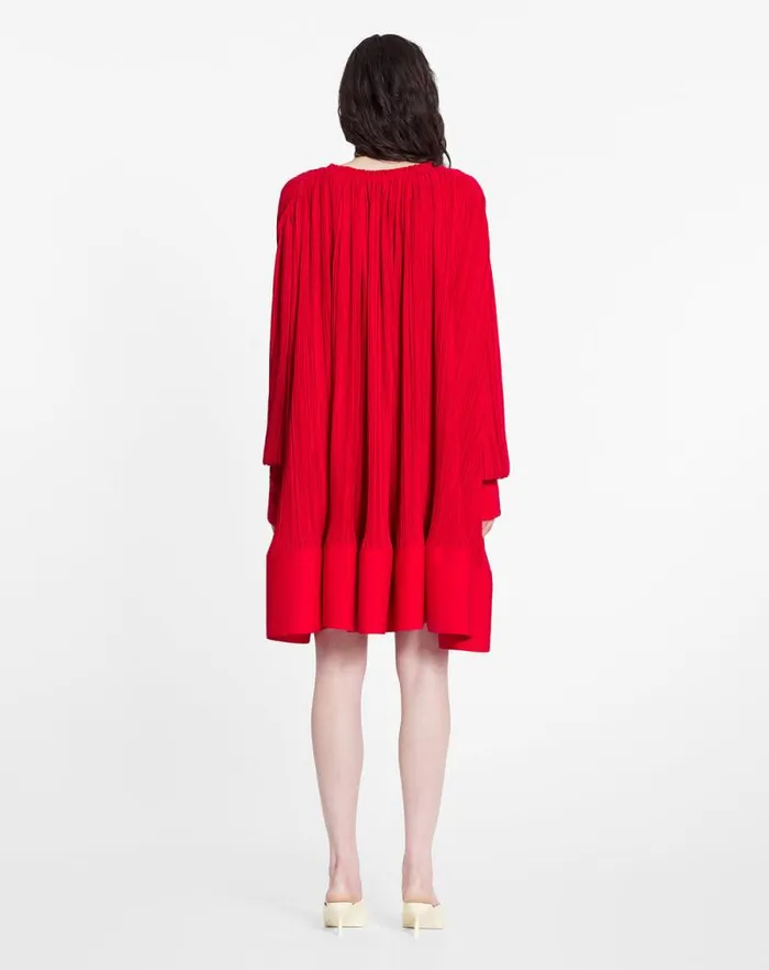 Women Lanvin Dresses Flared Pleated Dress Flame Women Lanvin Dresses Flared Pleated Dress Flame
