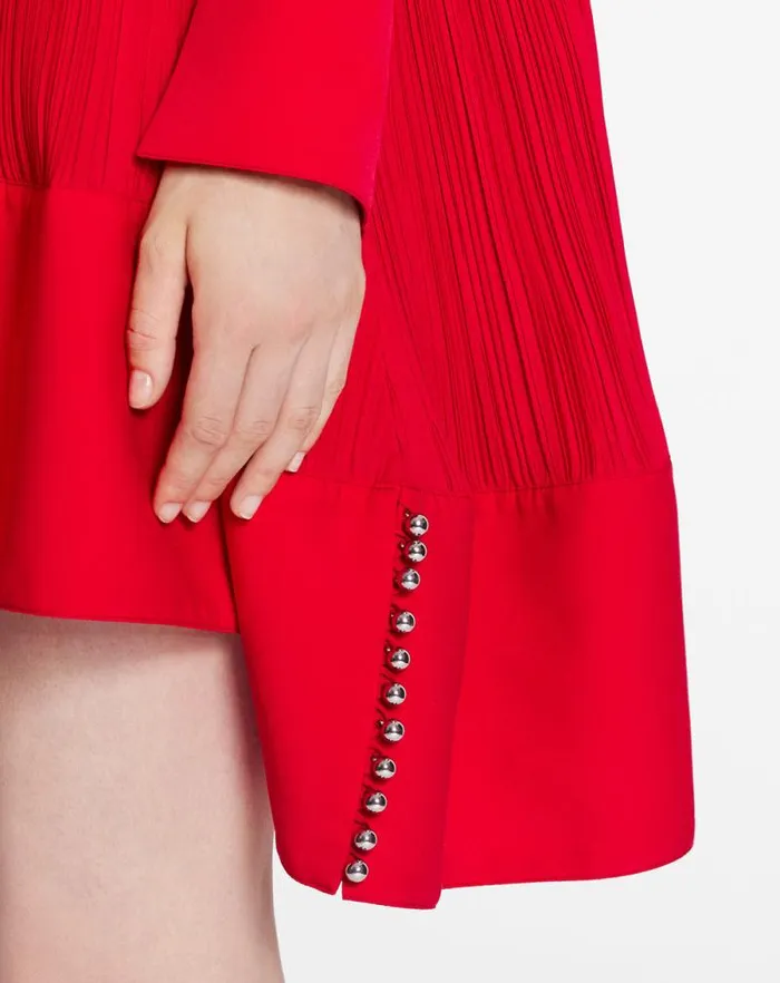 Women Lanvin Dresses Flared Pleated Dress Flame Women Lanvin Dresses Flared Pleated Dress Flame