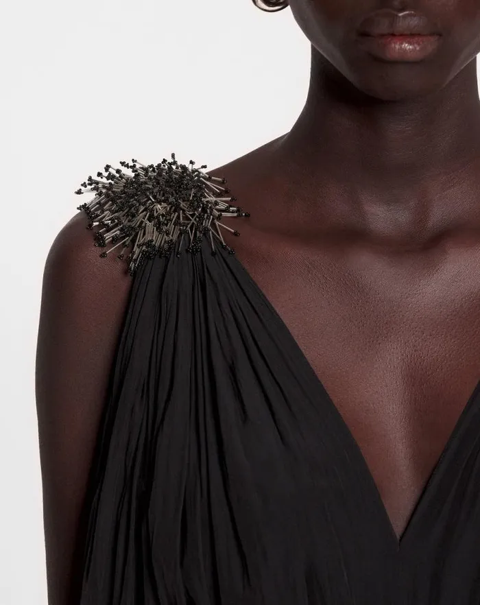 Women Lanvin Dresses Long Embroidered Charmeuse Evening Gown Black Women Lanvin Dresses Long Embroidered Charmeuse Evening Gown Black