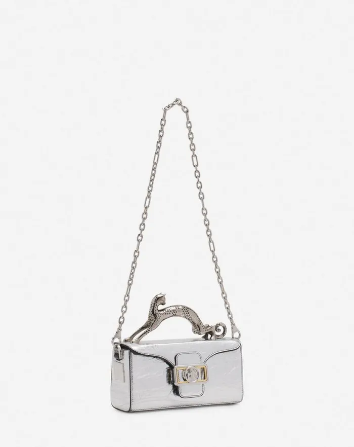 Women Lanvin Mini Bags and Clutches Nano Pencil Cat Bag In Metallic Leather Silver Women Lanvin Mini Bags and Clutches Nano Pencil Cat Bag In Metallic Leather Silver