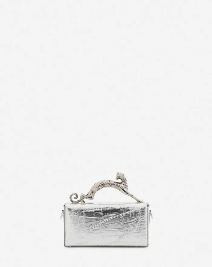 Women Lanvin Mini Bags and Clutches Nano Pencil Cat Bag In Metallic Leather Silver Women Lanvin Mini Bags and Clutches Nano Pencil Cat Bag In Metallic Leather Silver