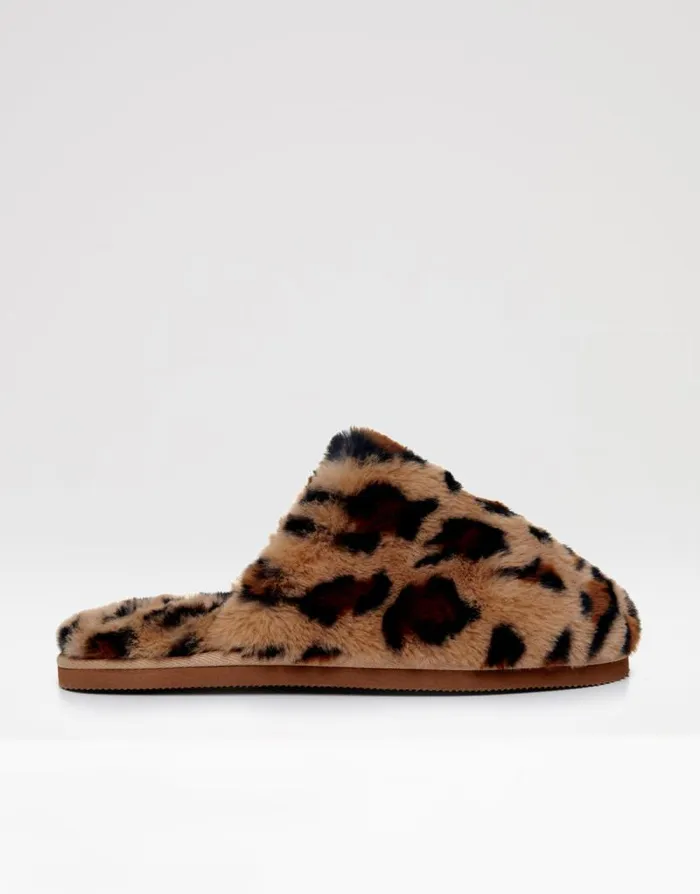 Women Leopard Faux Fur Mule Slippers Threadbare Slippers Women Leopard Faux Fur Mule Slippers Threadbare Slippers