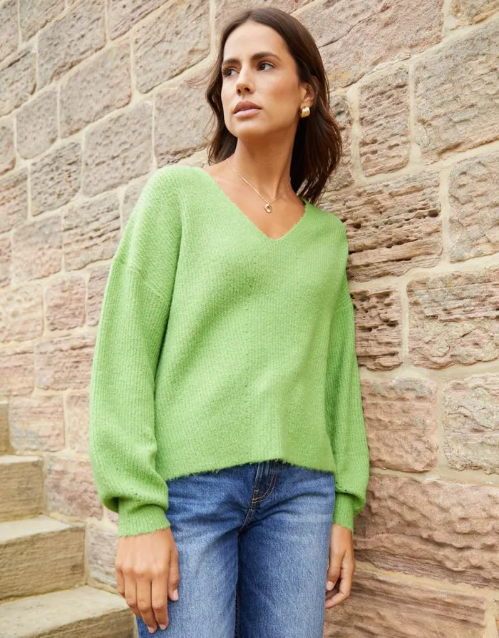 Women Lime Green Ribbed V Neck Jumper Threadbare Jumpers Women Lime Green Ribbed V Neck Jumper Threadbare Jumpers