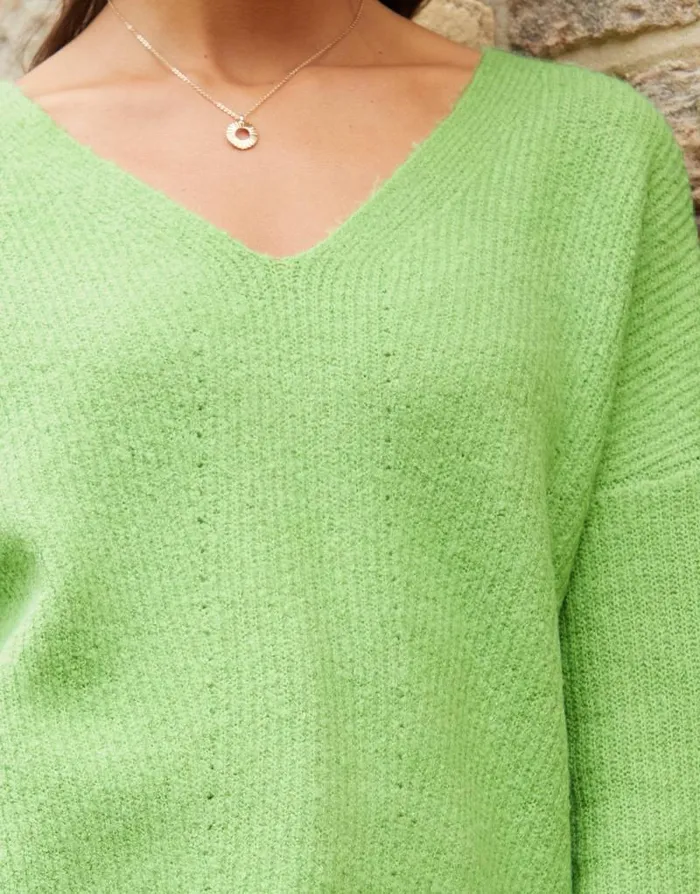 Women Lime Green Ribbed V Neck Jumper Threadbare Jumpers Women Lime Green Ribbed V Neck Jumper Threadbare Jumpers