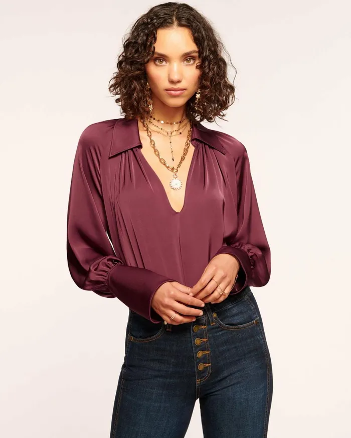 Women Lyla VNeck Blouse Cabernet Ramy Brook Tops
