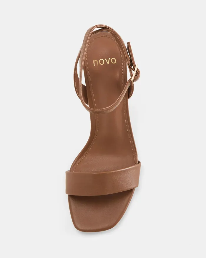 Women MARTINEZ CARAMEL Open Toe Heels Party NOVO Shoes