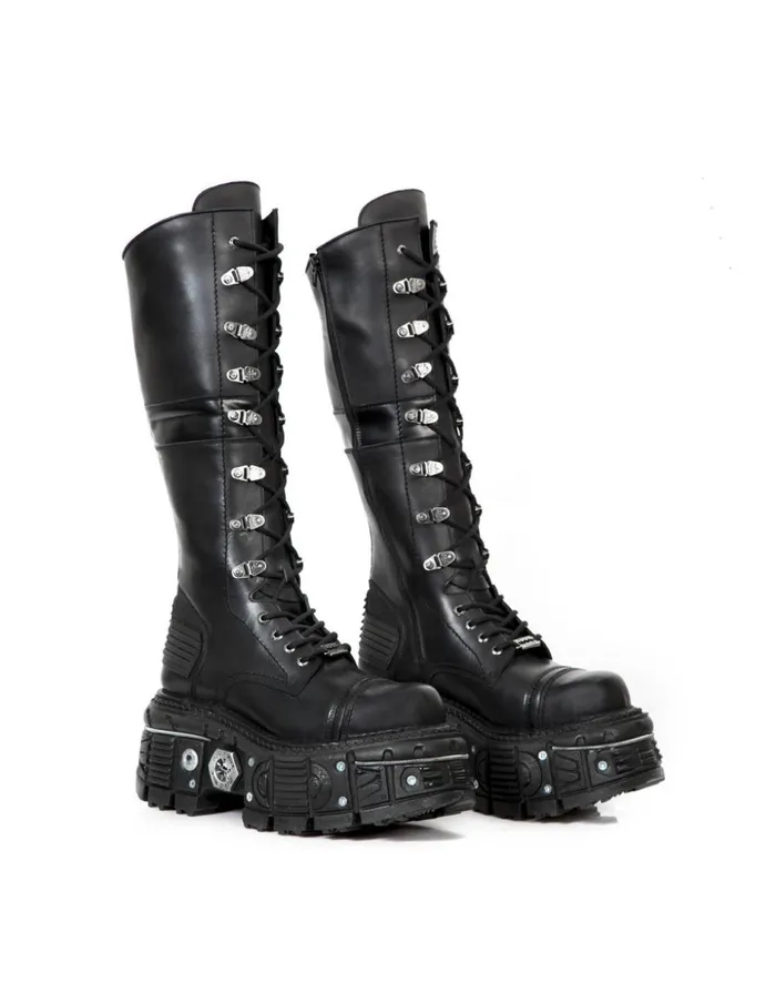 WomenMen High Boot Black Imperfect With Laces MTank004C1 New Rock Boots