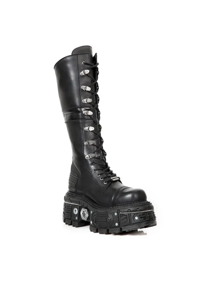 WomenMen High Boot Black Imperfect With Laces MTank004C1 New Rock Boots WomenMen High Boot Black Imperfect With Laces MTank004C1 New Rock Boots